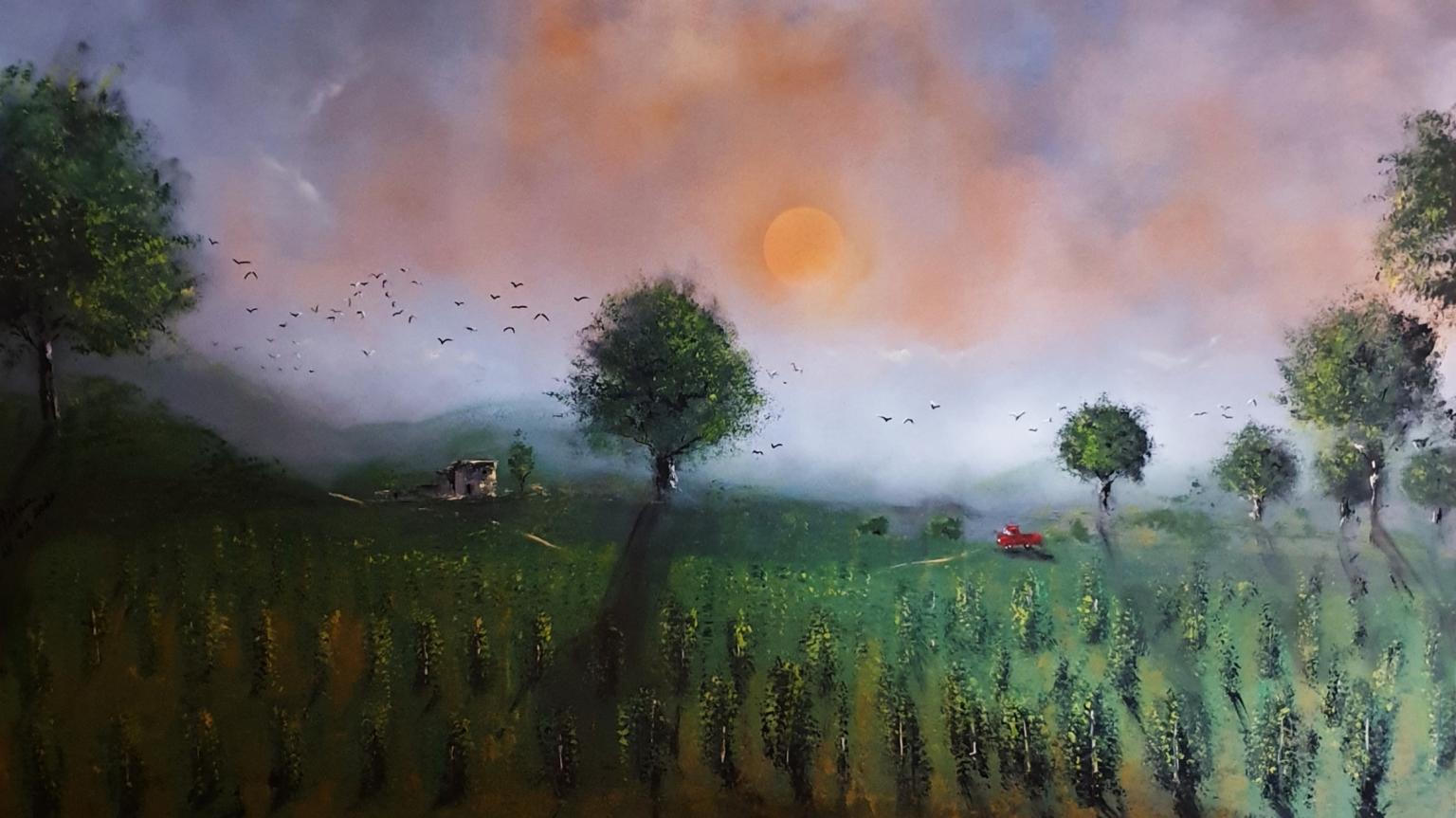 ArteDiAlina.com painting: a vineyard in mid coast Maine